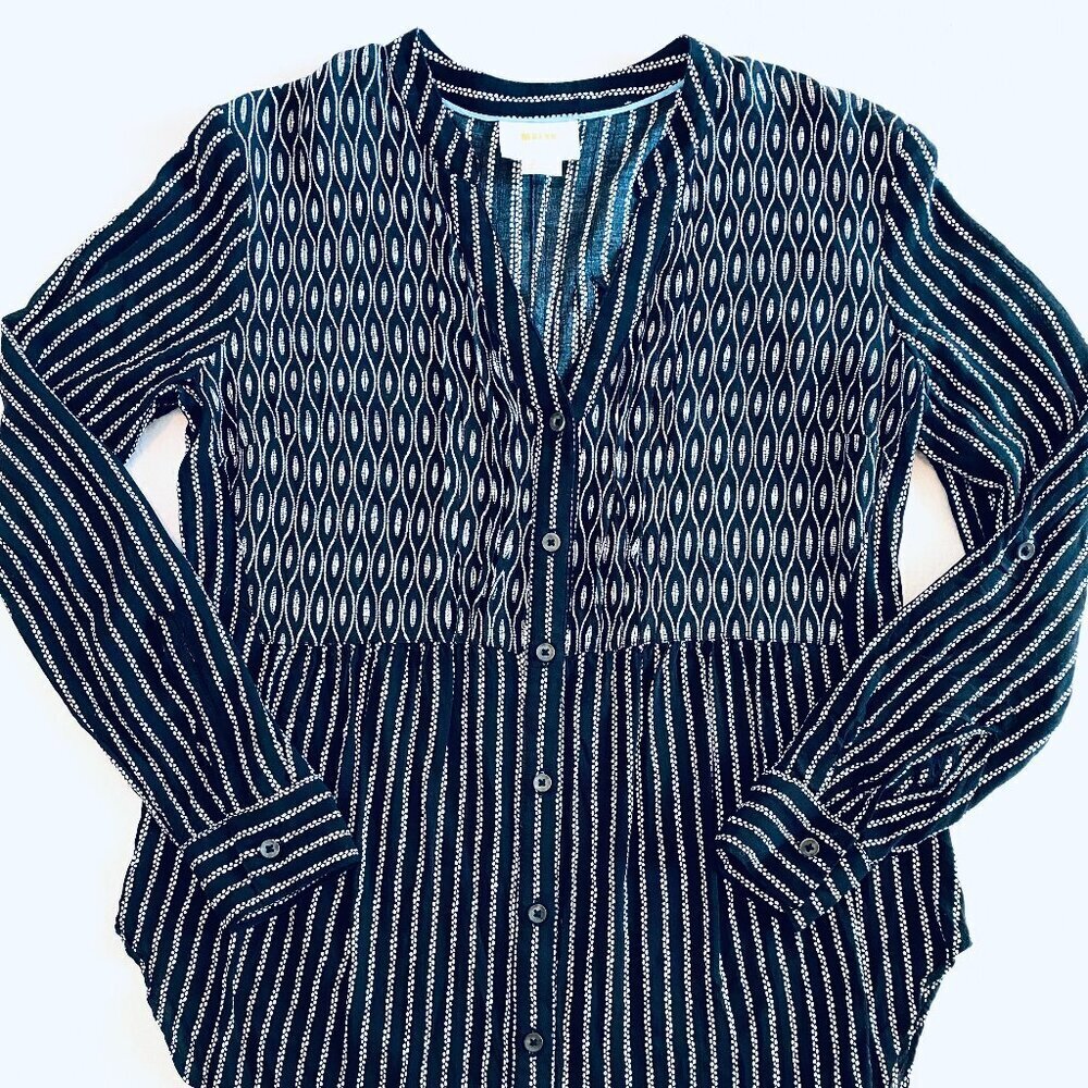 Anthropologie Maeve Calia black & white tunic top Womens 2 petite feminine flowy - Picture 3 of 13